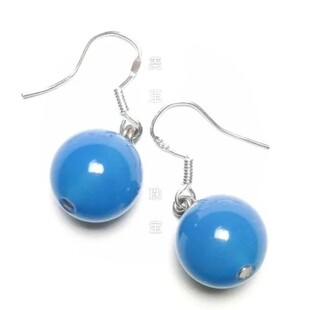 天然蓝玛瑙耳环蓝色耳坠高档耳饰品时尚 简约气质925银钩气质古风