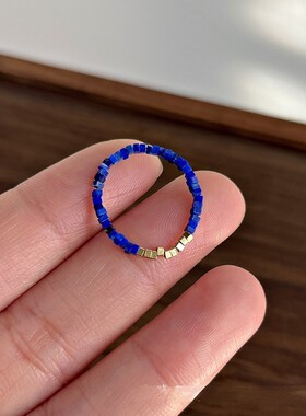天然青金石戒指戒圈指环对戒尾戒纤细1.5mm小方片ins风显白简约