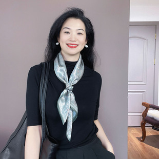 优雅精致！豆青色真丝丝巾女中方巾100%桑蚕丝春秋护颈65领巾围巾