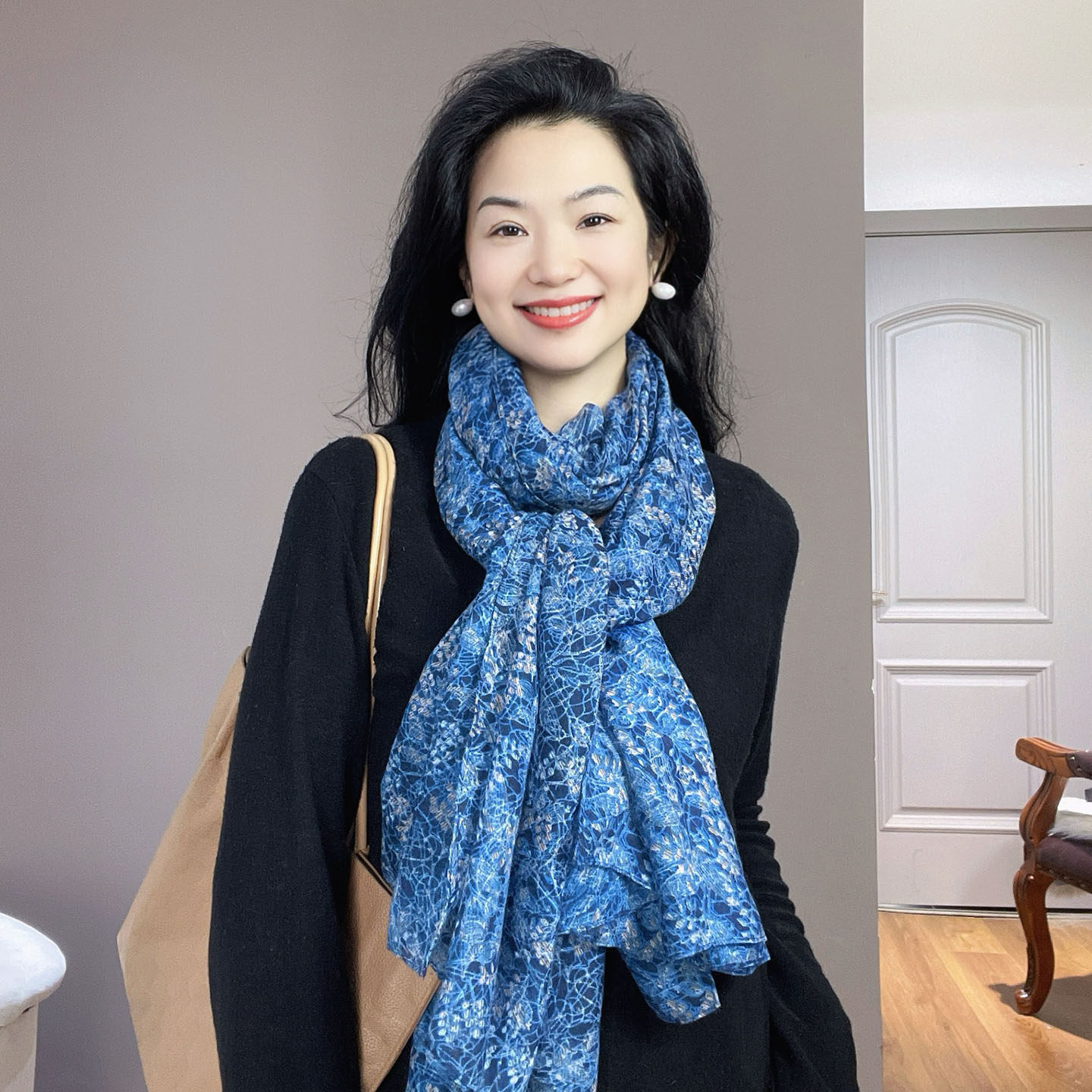 高贵优雅！宝蓝色碎花棉麻围巾女士高级感保暖围脖春秋冬披肩两用,服饰配件/皮带/帽子/围巾,围巾/丝巾/披肩,淘宝优惠券,粉丝福利购,淘宝优惠卷