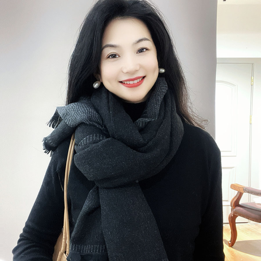 黑灰色围巾女士冬季2025新款双面仿羊绒围脖高级感百搭披肩两用
