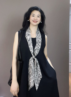 高档！白色腰果长条桑蚕丝真丝丝巾女2026新款系脖高级感长条飘带
