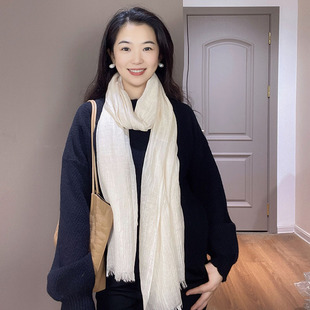 震撼级好物！毒家高定版绵柔纯色蓬松肌理棉麻围巾黑绣红米白色