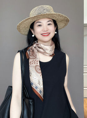 藕粉色腰果花真丝丝巾女士系脖高级感100%桑蚕丝65方巾围巾领巾
