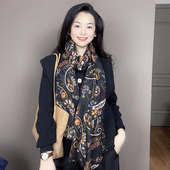 外贸围巾女冬季 黑色图腾腰果百搭高级感春秋保暖护颈围脖 2025新款