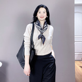 老钱风高级感红蓝双面羊毛真丝丝巾女2026新款 65方巾系脖护颈围巾