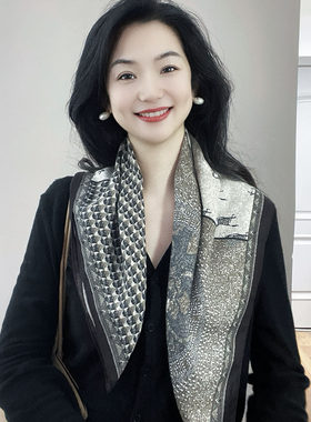 四季款！灰咖色棉麻65方巾春秋薄款护颈装饰小围巾高级感系脖丝巾