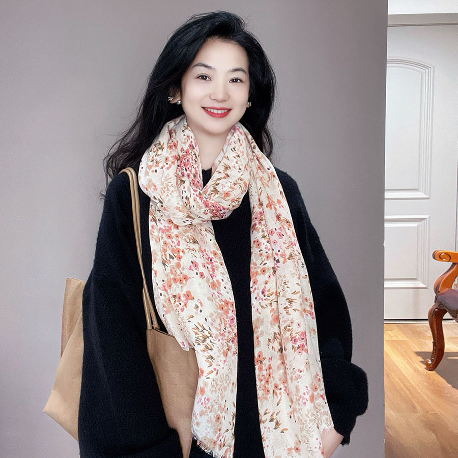 原创文艺法国碎花棉麻围巾女冬季保暖围脖春秋长款披肩两用丝巾