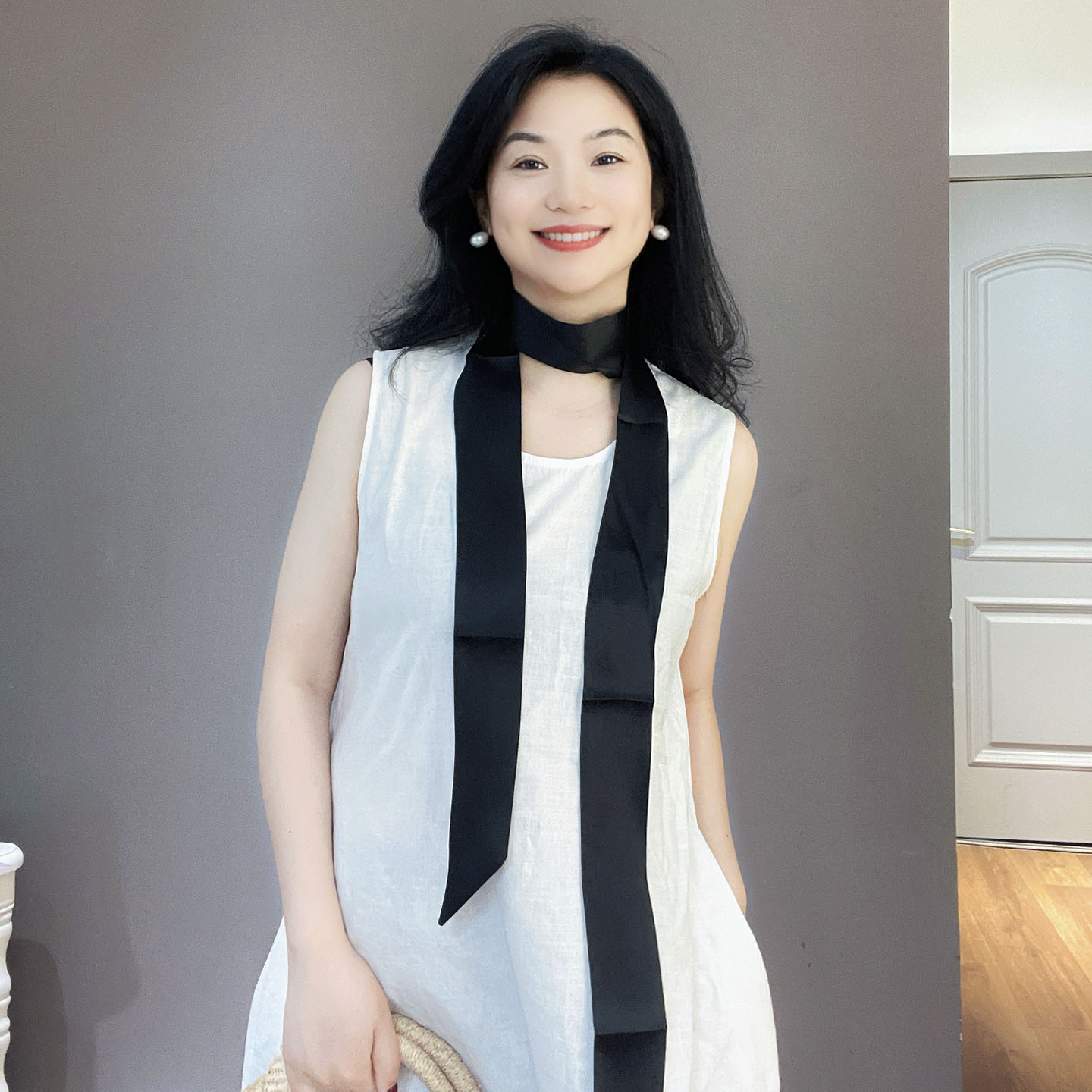 纯黑色100%桑蚕丝细窄长条真丝丝巾女高级感丝绸装饰围巾飘带领巾