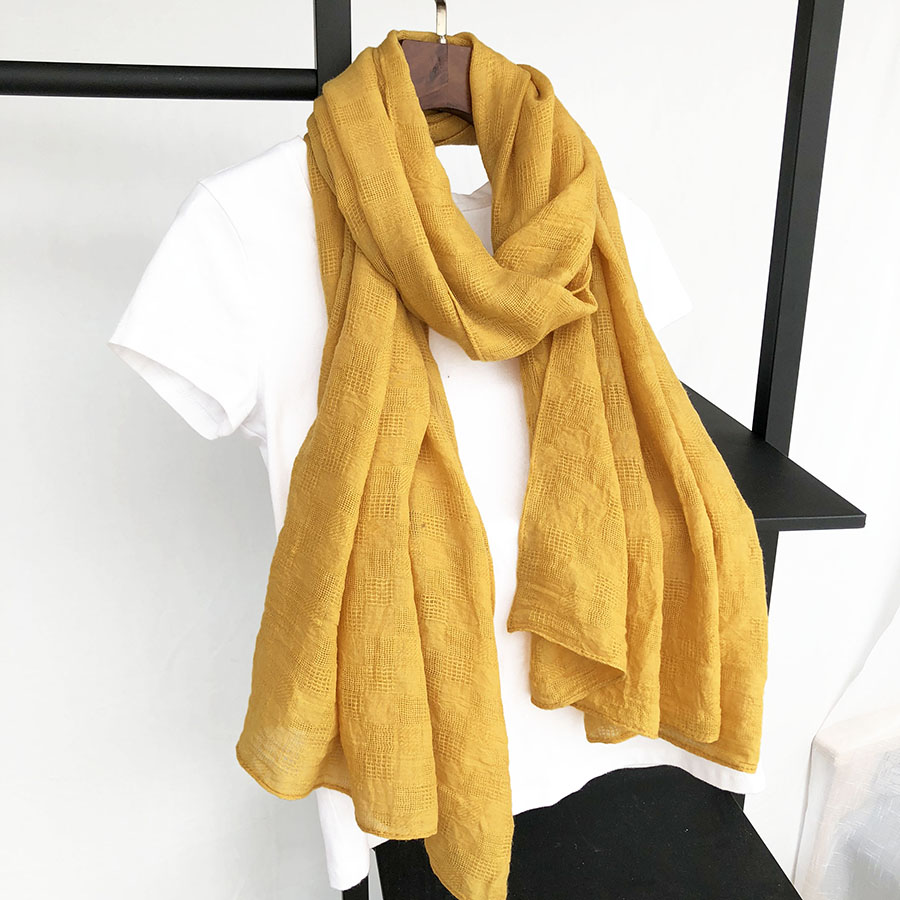 围巾女春秋棉麻长款披肩姜黄色