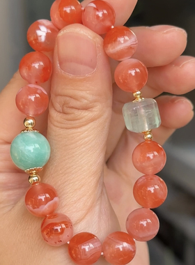 石头的日记  稀有色天然南红玛瑙天河石绿萤石方糖手串图片款