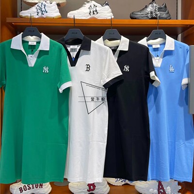 韩国潮牌MLB专柜正品春夏新款时尚撞色POLO领短袖连衣裙3FOPB0333
