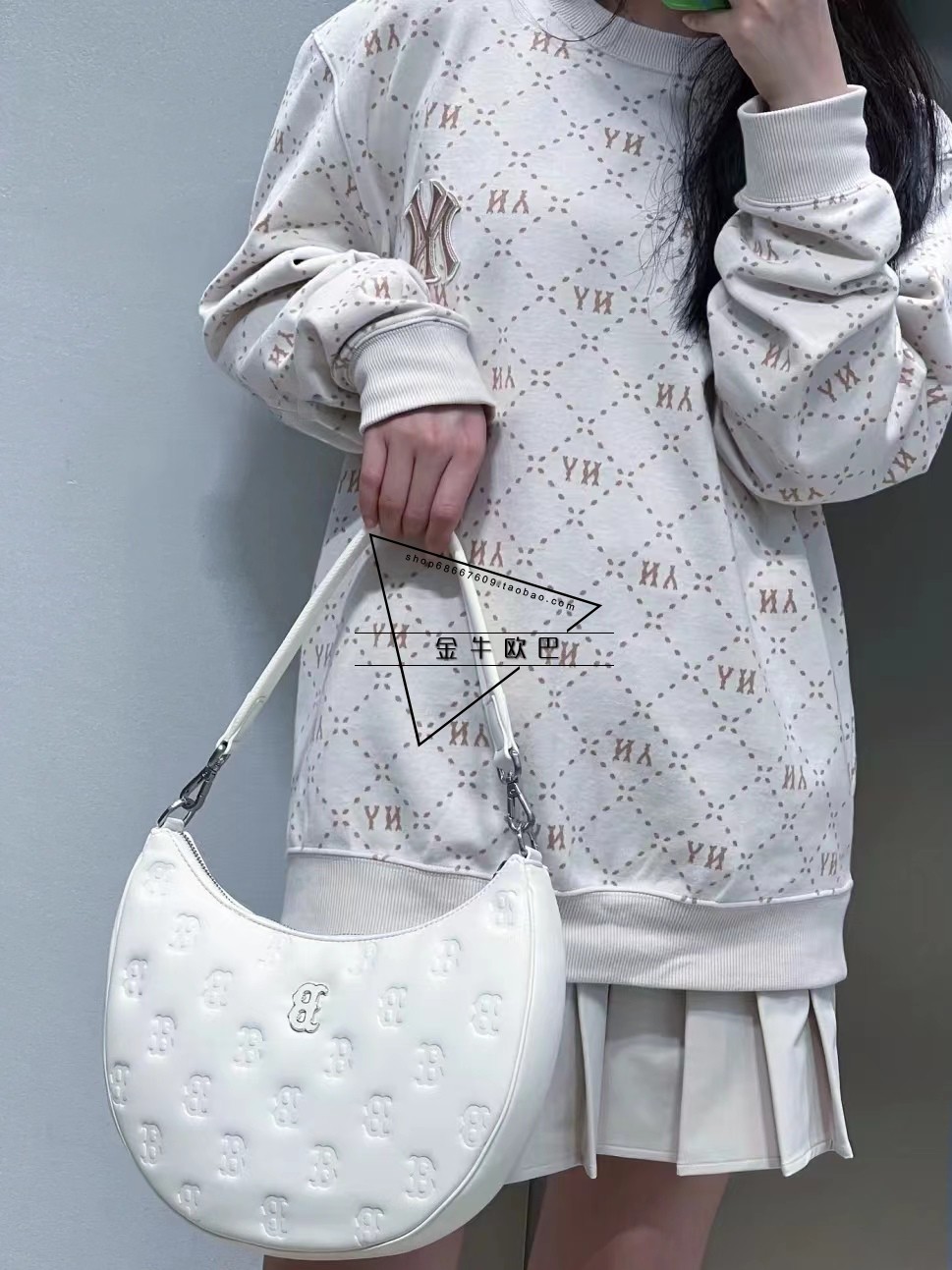 韩国潮牌MLB专柜正品秋季新款老花满标饺子包腋下包单肩3ABQS093N