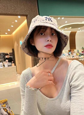 MLB正品春夏款情侣钻石菱格老花满印大标刺绣渔夫帽盆帽3AHTM032N