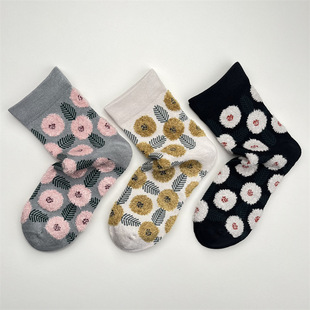 秋冬新款绢丝毛绒绣球花袜子女日系ins潮植绒树叶花朵无骨中筒袜