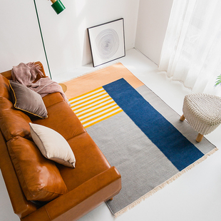印度进口羊毛手工地毯家用简约北欧几何卧室客厅地毯茶几垫毯