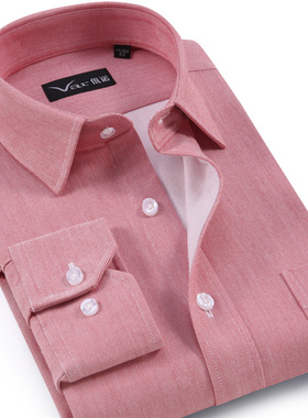 var2023春秋季新款纯棉加厚男士长袖衬衫中年红色式商务保暖休闲