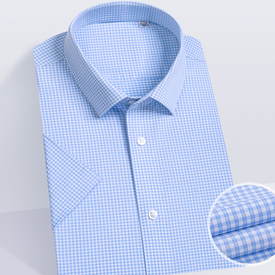 高级感竹纤维微弹男士短袖衬衫冰丝商务正装格子工装半袖免烫薄款