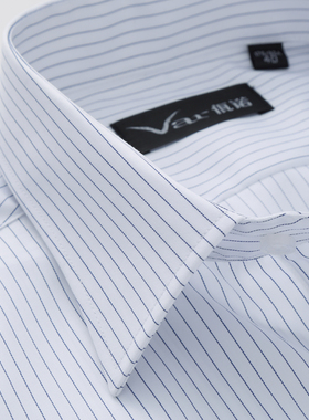 爆销万件高端丝光棉免烫男士长袖衬衫工装有口袋蓝条纹商务正装