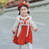 宝宝古装 汉服女童冬款 唐装 加绒连衣裙女孩龙年过年拜年服儿童襦裙