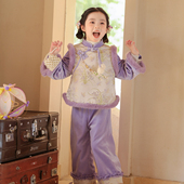 加厚夹棉唐装 汉服女童2025新款 套装 女宝宝冬季 冬装 女孩国风新中式