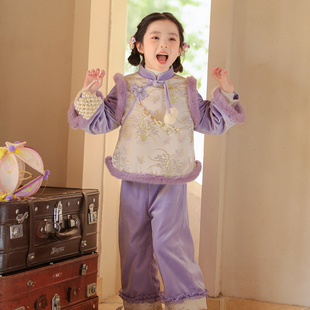 汉服女童2025新款冬装女孩国风新中式套装女宝宝冬季加厚夹棉唐装