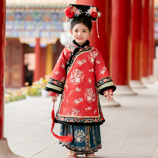 汉服女童冬装宝宝中国风加厚刺绣格格服儿童古装旗袍裙过年拜年服