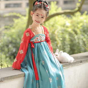 小女孩齐胸襦裙中式 改良儿童古装 连衣裙超仙长袖 女童汉服秋装 裙子