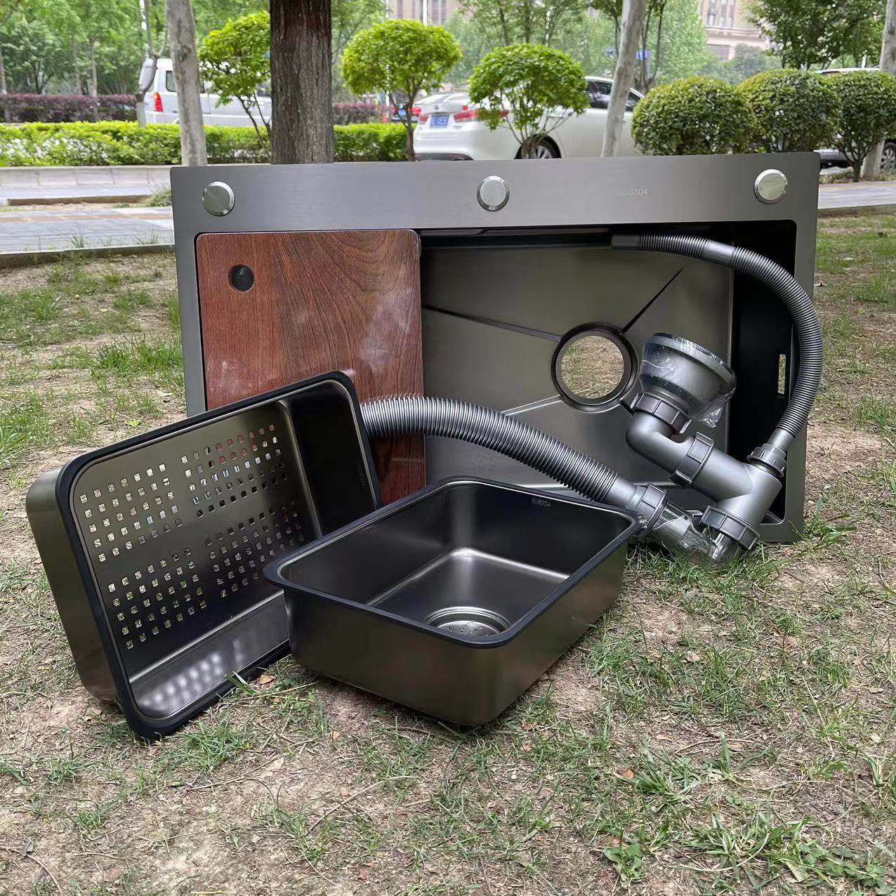 厨房中不锈钢单槽洗菜加厚置物架