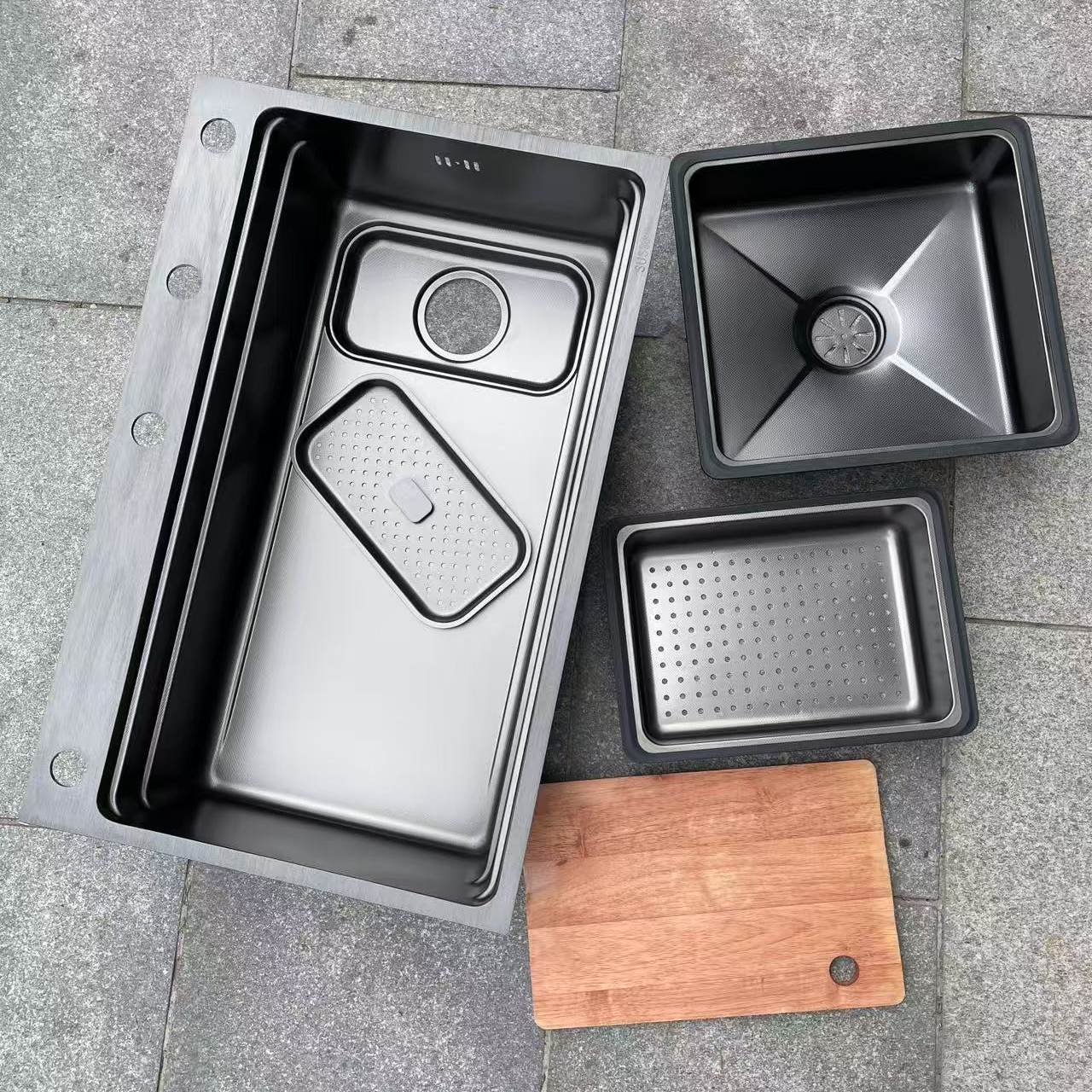 纳米米粒压纹手工洗菜盆钛黑金钢