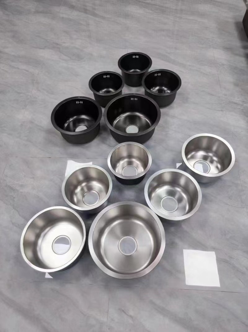 厨房西厨岛台圆形拉丝水槽纳米黑岛台小盆小号圆形洗菜盆