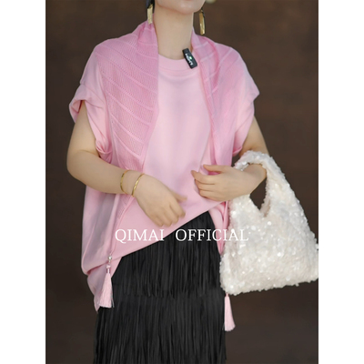 粉色绝美正肩短袖女t恤2026超火减龄上衣夏季外穿显瘦洋气打底衫