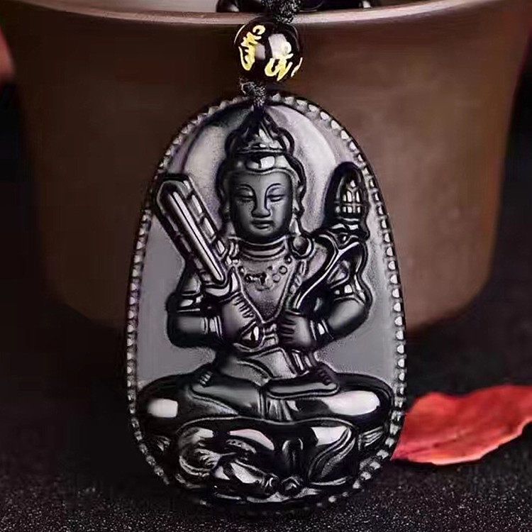 天然磨砂黑曜石八大守护神吊坠 十二生肖本命佛男女款挂坠批发