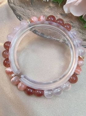 天然莫桑比克星光粉西柚粉草莓晶红纹石7m轻奢时尚女士手串W12251