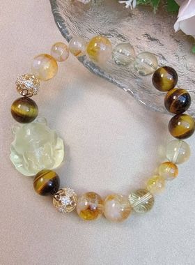 天然黄塔晶10m7.5m柠檬黄水晶9.8m黄虎眼10m搭凤九轻奢手串W2102