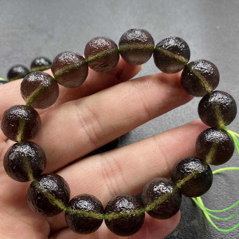 天然陨石天狼星手串磨砂款大颗粒水晶玻璃陨石饰品手串批发包邮图片