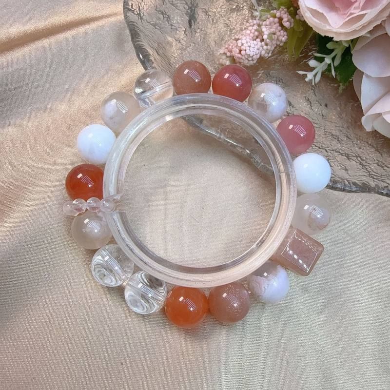 天然樱花玛瑙粉盐源玛瑙太阳石白阿塞搭太阳石方糖轻奢手串S056