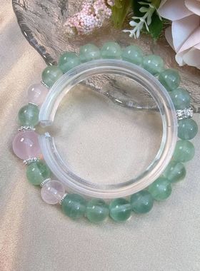 天然绿萤石粉水晶8.5m搭粉水晶顶珠11.5m轻奢女士手串S0460