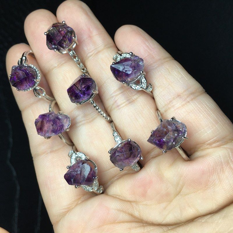 天然紫发超七原矿戒指，s925银