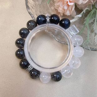 天然黑发晶喜马拉雅白水晶蓝虎眼（跑环方糖非天然）轻奢女士手串