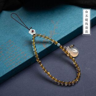 天然金发晶水晶手机挂件手机链挂绳短款挂手腕绳饰品批发饰品配件