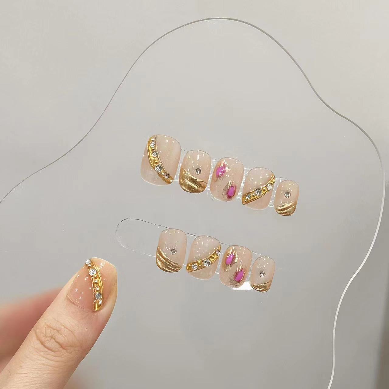 纯手工实拍波光粼粼镜面宝石手工光疗美甲假指甲贴片穿戴甲片