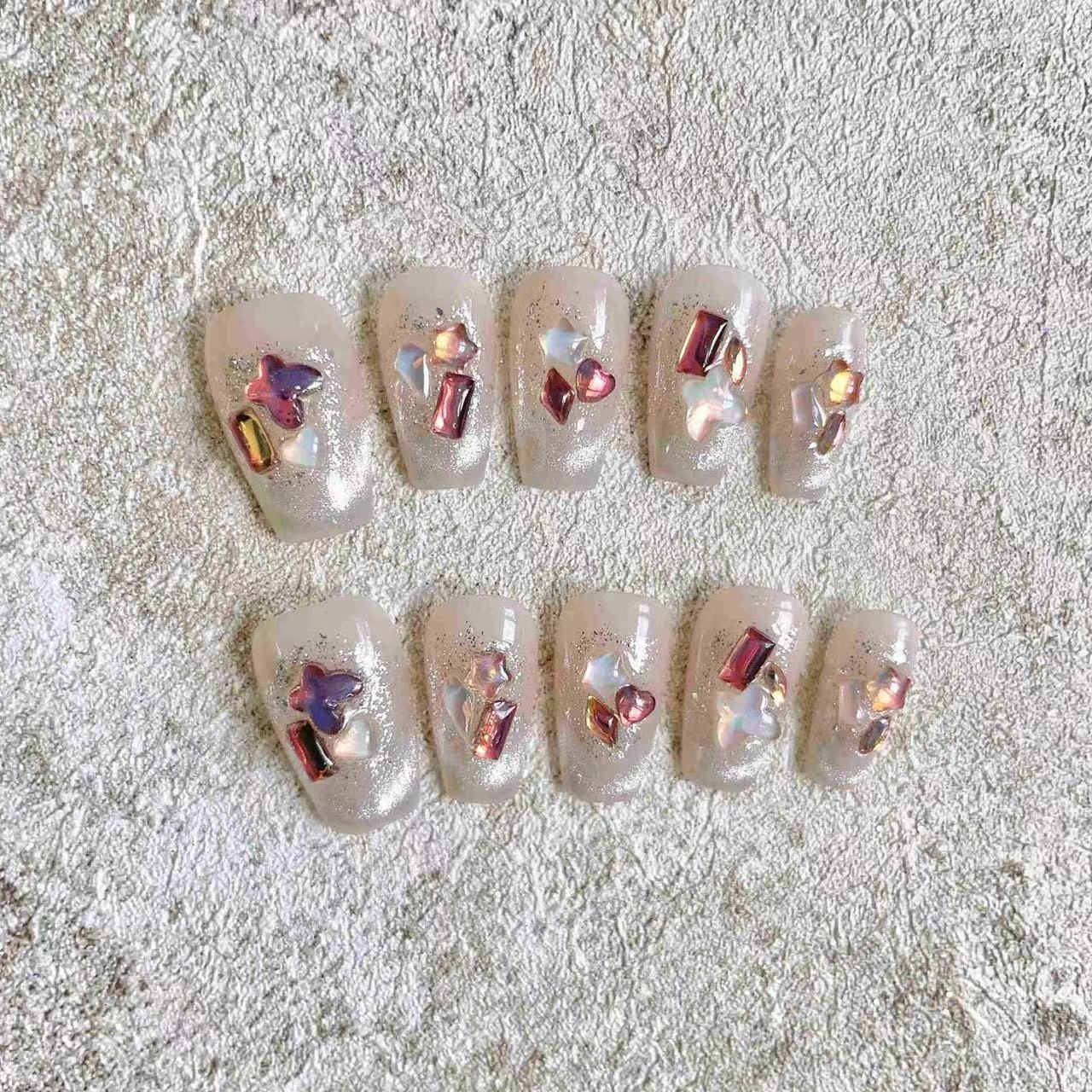 纯手工穿戴甲秋冬新款美甲贴片成品爆闪满钻猫眼微笑法式假指甲片