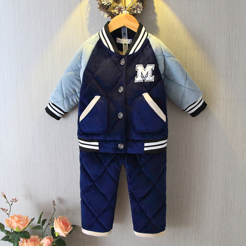 冬季加厚款男童夹棉珊瑚绒棒球服