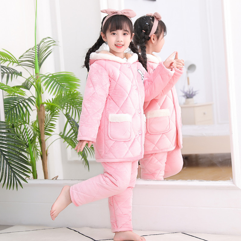 儿童睡衣冬季法兰绒三层夹棉加厚