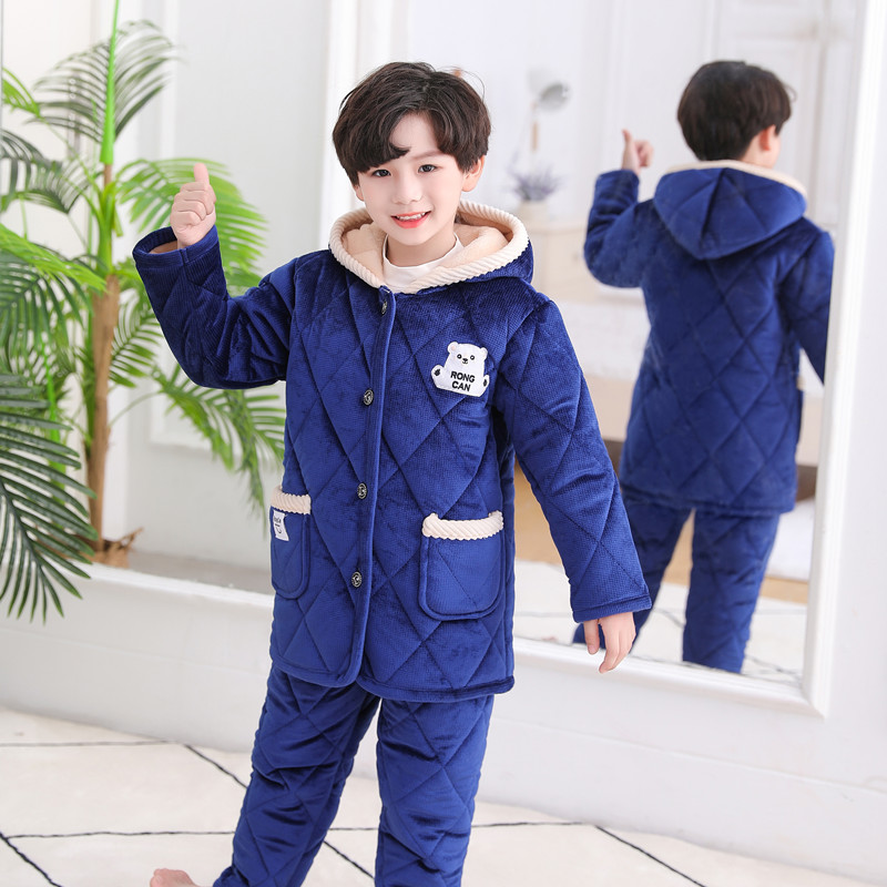 冬季儿童法兰绒睡衣宝宝夹棉加厚