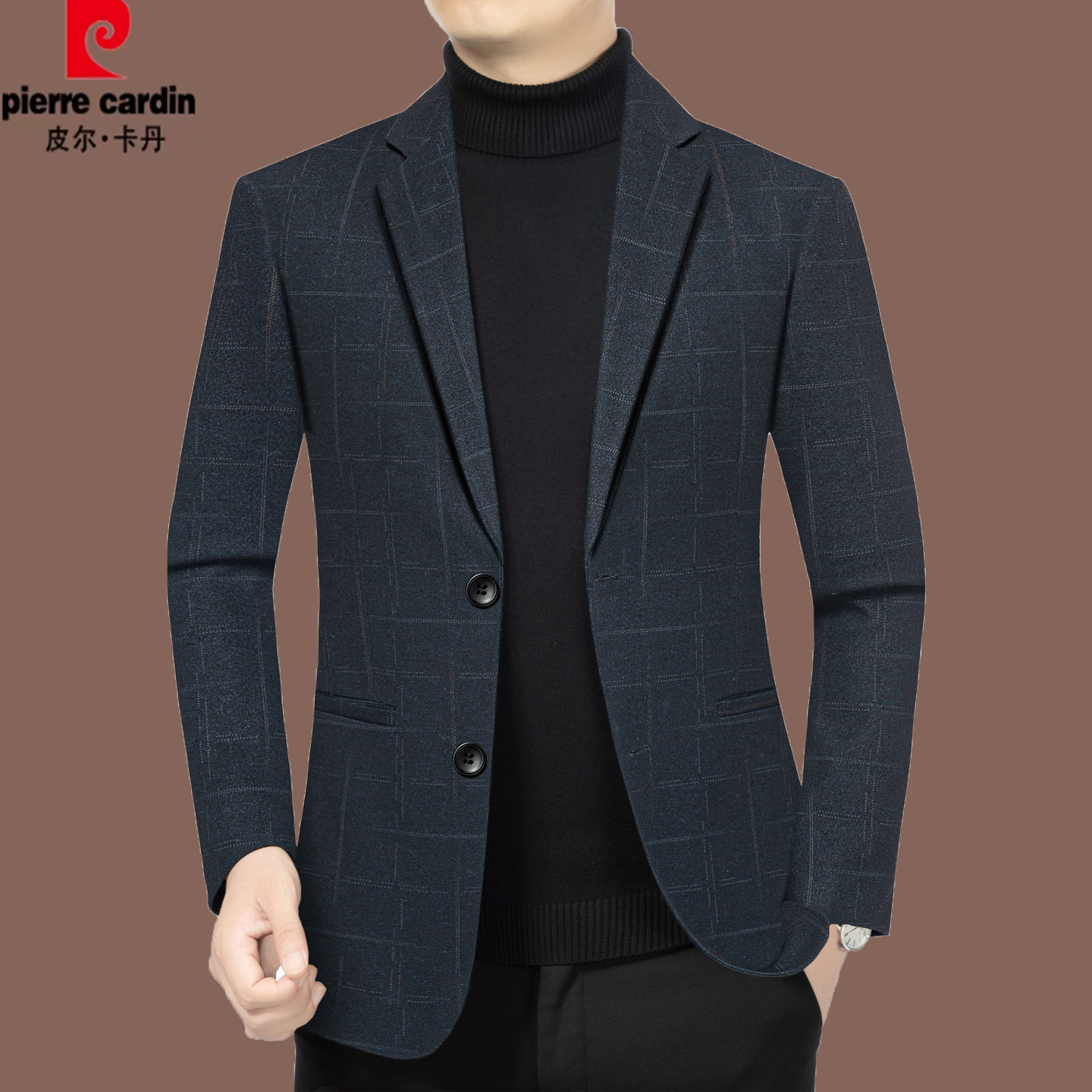 皮尔卡丹中年男修身商务西服上衣