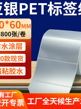 哑银标签纸100*60mm亚银不干胶条码打印纸10x6cm pet标签贴定制做