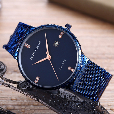 minifocus金色简约风日历石英表