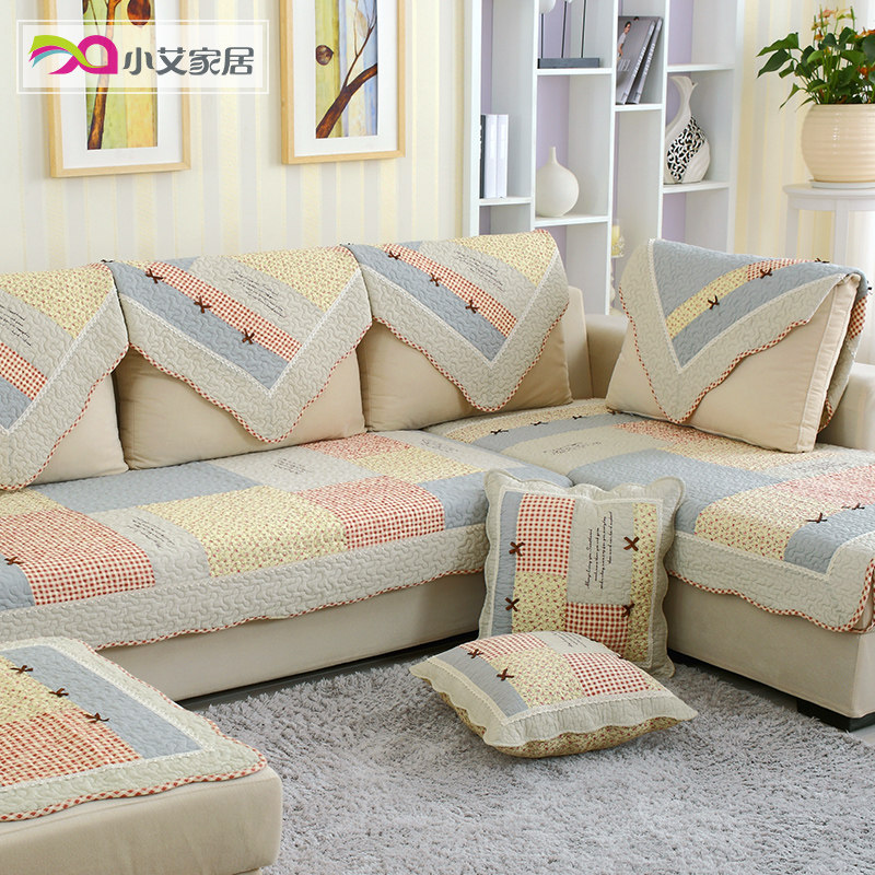 手工拼布艺加厚田园防滑全棉真皮沙发垫四季纯棉组合木沙发坐垫子